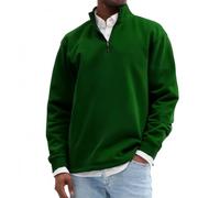 yijan Men’s Casual Zipper Padded Polo Shirt - Comfortable Everyday Long-Sleeve Thermal Top for Fall & Winter (Dark Green,XL)