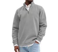 yijan Men’s Casual Zipper Padded Polo Shirt - Comfortable Everyday Long-Sleeve Thermal Top for Fall & Winter (Light Grey,XL)