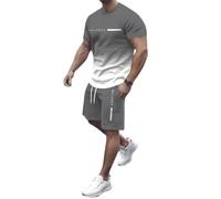 yijan Men's Gradient Athletic 2 Piece Set Casual Short Sleeve T Shirt and Shorts Outfit Workout Tracksuit Summer Activewear Set (Gray,XL)