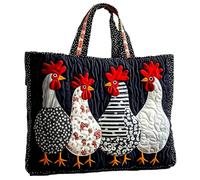 yijan Original Funky Chicken Quilted Tote Bag - Handmade Boho Patchwork Shoulder Bag for Daily & Travel Use (D,High Bag(13x16inch))