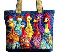 yijan Original Funky Chicken Quilted Tote Bag - Handmade Boho Patchwork Shoulder Bag for Daily & Travel Use (E,High Bag(13x16inch))