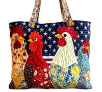 yijan Original Funky Chicken Quilted Tote Bag - Handmade Boho Patchwork Shoulder Bag for Daily & Travel Use (B,Short Bag(15x14inch))