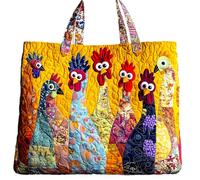 yijan Original Funky Chicken Quilted Tote Bag - Handmade Boho Patchwork Shoulder Bag for Daily & Travel Use (A,High Bag(13x16inch))