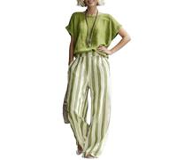 yijan Women’s Cotton Blend Two Piece Outfit - Casual Loose Fit Short Sleeve Top and Pants Lightweight Breathable Summer Set (Green,M)