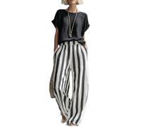 yijan Women’s Cotton Blend Two Piece Outfit - Casual Loose Fit Short Sleeve Top and Pants Lightweight Breathable Summer Set (Black,XS)