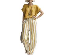 yijan Women’s Cotton Blend Two Piece Outfit - Casual Loose Fit Short Sleeve Top and Pants Lightweight Breathable Summer Set (Yellow,XS)