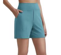 yijan Women’s High Waisted Bermuda Shorts with Pockets - Casual Athletic Summer Shorts for Running, Walking & Everyday Wear (Turquoise,XL)