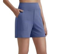 yijan Women’s High Waisted Bermuda Shorts with Pockets - Casual Athletic Summer Shorts for Running, Walking & Everyday Wear (Demin Blue,L)