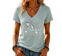 yijan Women’s Ocean 3D Print V-Neck T-Shirt Top Casual Short Sleeve Blouse (Dolphin,S)