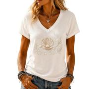 yijan Women’s Ocean 3D Print V-Neck T-Shirt Top Casual Short Sleeve Blouse (Seashell,L)