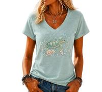 yijan Women’s Ocean 3D Print V-Neck T-Shirt Top Casual Short Sleeve Blouse (Turtle,L)