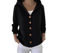 yijan Women’s Vintage Cashmere Cardigan - Timeless Hooded Knit Sweater with A-Line Silhouette (Black,3XL)