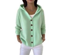 yijan Women’s Vintage Cashmere Cardigan - Timeless Hooded Knit Sweater with A-Line Silhouette (Green,L)