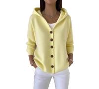 yijan Women’s Vintage Cashmere Cardigan - Timeless Hooded Knit Sweater with A-Line Silhouette (Light Yellow,L)