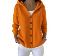 yijan Women’s Vintage Cashmere Cardigan - Timeless Hooded Knit Sweater with A-Line Silhouette (Orange,S)