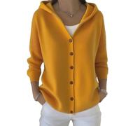 yijan Women’s Vintage Cashmere Cardigan - Timeless Hooded Knit Sweater with A-Line Silhouette (Yellow,XXL)