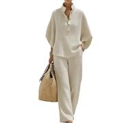 yijan Women’s Waffle Knit Two Piece Lounge Set - Casual Loose Fit Top and Pants Breathable Lightweight Summer Outfit (Khaki,3XL)