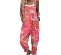 yijan Women's Retro Geometric Abstract Pattern Elegant Rose Print Casual Cotton Wide Leg Jumpsuit with Pockets (02,S)