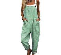 yijan Women's Retro Geometric Abstract Pattern Elegant Rose Print Casual Cotton Wide Leg Jumpsuit with Pockets (10,2XL)