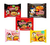 YIJIA | Pack 5 Paquetes mezclados B Ramen Coreano instantáneo 2X Picante, de Queso, de Buldak Hot Chicken StewType, Carbonara y de Picante Buldak
