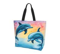 YIJIAYH Bolsas de hombro con estampado de delfines enamorados de gran capacidad para mujer, con bolsillo para compras, trabajo, universidad, viajes