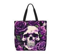 YIJIAYUN Alta capacidad, ligeras, duraderas, reutilizables, muchas bolsas con estampado de calavera de rosas moradas diseñadas para las compras diarias