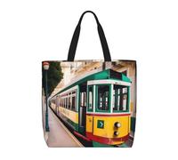 YIJIAYUN Bolsas de mano de alta capacidad, ligeras, duraderas y reutilizables con estampado de tranvía de Lisboa, diseñadas para las compras diarias