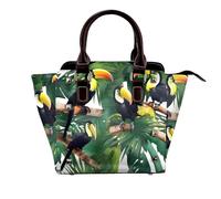YIJIAYUN Bolso de hombro con remaches de cuero, tucanes, loro, palmera, hojas, bolsa de hombro ajustable para mujer, trabajo, viajes, esenciales