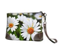 YIJIAYUN Bolso organizador de cuero vacuno con estampado de margaritas blancas para eventos nocturnos, citas, noches, bodas