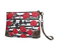 YIJIAYUN Bolso organizador de cuero vacuno con estampado de rosas rojas y negras y blancas para eventos nocturnos, citas, noches de boda