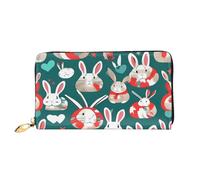 YIJIAYUN Cartera larga de piel con estampado de conejitos con clip grande, compartimentos y tarjetero para mujer