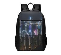 YIJIAYUN Mochila aérea de gran capacidad de 17 pulgadas con impresión nocturna de Hong Kong para la escuela y uso al aire libre, tanto para hombres como para mujeres.