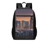 YIJIAYUN Mochila de gran capacidad con estampado de horizonte de Los Ángeles de 17 pulgadas para la escuela y uso al aire libre, tanto para hombres como para mujeres.