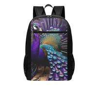 YIJIAYUN Mochila de gran capacidad con estampado de pavo real morado de 17 pulgadas para la escuela y uso al aire libre, tanto para hombres como para mujeres.