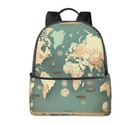YIJIAYUN Mochila de lona con diseño de mapa del mundo con asas de cuero para uso académico, profesional y de ocio
