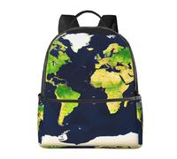 YIJIAYUN Mochila de lona con estampado de mapa del mundo con asas de cuero para uso académico, profesional y de ocio