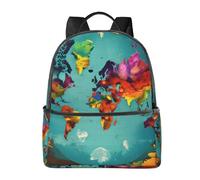 YIJIAYUN Mochila de lona con estampado de mapa del mundo con asas de cuero para uso académico, profesional y de ocio