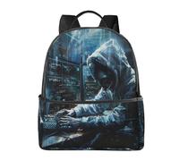 YIJIAYUN Mochila de lona de moda con estampado de ataque de hacker con asas de cuero para uso académico, profesional y de ocio