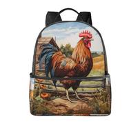 YIJIAYUN Mochila de lona de moda con estampado de gallo sobre madera en tierras de cultivo con asas de cuero para uso académico, profesional y de ocio