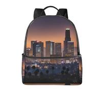 YIJIAYUN Mochila de lona de moda con estampado de horizonte de Los Ángeles con asas de cuero para uso académico, profesional y de ocio