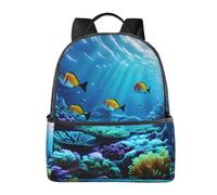 YIJIAYUN Mochila de lona de moda con estampado de paisaje submarino con asas de cuero para uso académico, profesional y de ocio