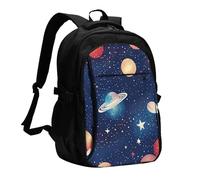 YIJIAYUN Mochila USB con estampado espacial de cielo estrellado con puerto de carga y conector para auriculares para el trabajo, negocios, escuela