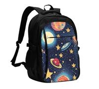 YIJIAYUN Mochila USB con estampado espacial de cielo estrellado con puerto de carga y conector para auriculares para el trabajo, negocios, escuela