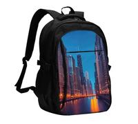 YIJIAYUN Mochila USB para laptop Chicago Night Print con puerto de carga y conector para auriculares para el trabajo, negocios, escuela