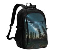 YIJIAYUN Mochila USB para laptop, cielo nocturno con árboles, con puerto de carga y conector para auriculares para el trabajo, negocios, escuela