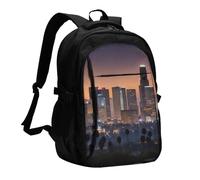 YIJIAYUN Mochila USB para laptop con estampado de horizonte de Los Ángeles con puerto de carga y conector para auriculares para el trabajo, negocios, escuela