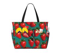 YIJIAYUN Muchas bolsas de viaje de playa de gran capacidad con estampado de fresas con cremallera y bolsillos para viajes, vacaciones, fitness