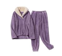 YIJOY Pijama de Lana de Coral Traje de Pijama de Franela de otoño e Invierno para Mujeres, Traje de Pijama Casual Grueso,Morado,L
