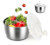 YIK TUNG Centrifugadora Lechuga, Escurridor Ensalada con Salida de Drenaje, Antideslizante, 4,8L de Acero Inoxidable 18/10 Grande Escurridor Verduras para Lavar y Escurrir Las Ensaladas