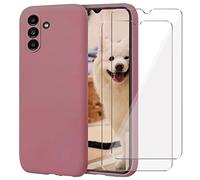 YiKaDa - Funda Compatible con Samsung Galaxy A04s / A13 5G + [2 Unidades] Cristal Templado Protector de Pantalla, Cáscara Suave de Silicona TPU Líquida - Rosa Profundo